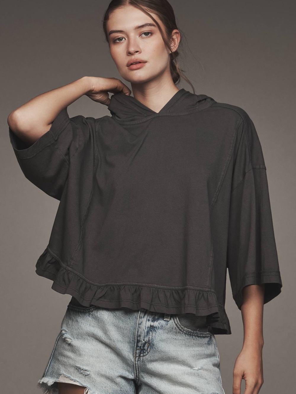 Pilcro Anthropologie Ruffled Hooded Top Size Small